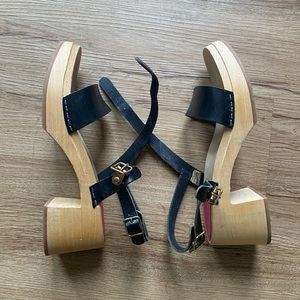 Swedish hasbeens black wood sandal